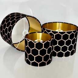 Handmade By Order Luxury Black Golden Honey Comb Geometric Pattern Drum Lamp Shade Pendant Light All Shapes & Sizes - thumbnail 3