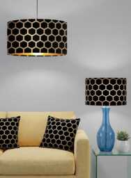 Handmade By Order Luxury Black Golden Honey Comb Geometric Pattern Drum Lamp Shade Pendant Light All Shapes & Sizes - thumbnail 1