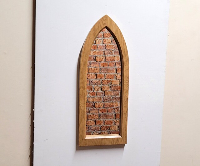 Unusual Gothic Arch Solid Wooden English Oak Mirror 67 cm Long Hand Made - image 1