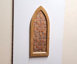 Unusual Gothic Arch Solid Wooden English Oak Mirror 67 cm Long Hand Made - thumbnail 1