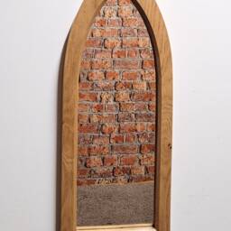Unusual Gothic Arch Solid Wooden English Oak Mirror 67 cm Long Hand Made - thumbnail 3