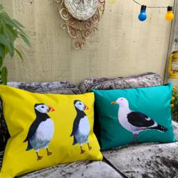 Seagull & Puffin Outdoor Cushion Cover Coastal Art, Water Repellent - thumbnail 3