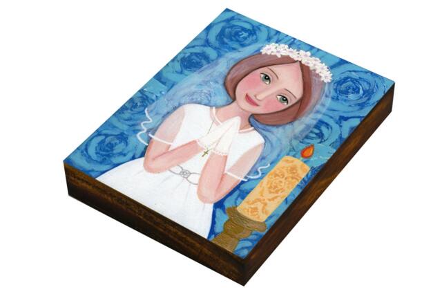 First Communion, Holy Communion Icon, Catholic Art Print On Wood Panel, Confirmation Acrylic Painting, Wall Decor By Evona - image 1