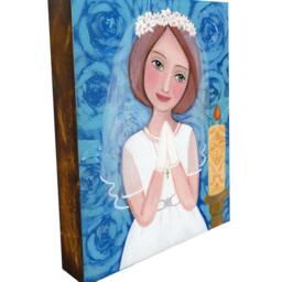 First Communion, Holy Communion Icon, Catholic Art Print On Wood Panel, Confirmation Acrylic Painting, Wall Decor By Evona - thumbnail 2