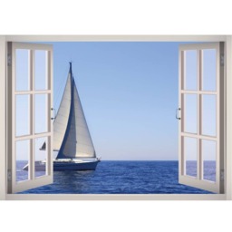 Ocean View Wall Decal - Sail Boat Scene Art Sticker 3D Window Nature Frame Home Decor - thumbnail 2