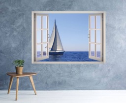 Ocean View Wall Decal - Sail Boat Scene Art Sticker 3D Window Nature Frame Home Decor - thumbnail 1