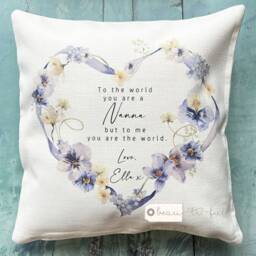 Personalised To The World You Are A.. Mum Nanny Grandma Nan Gran Quote Lilac Ribbon Floral Design Home Linen Style Cushion Cover