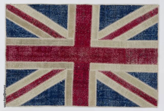 Union Jack Rug Patchwork British Flag Design, Vintage Turkish Rug - image 1