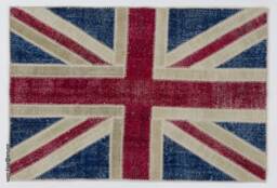 Union Jack Rug Patchwork British Flag Design, Vintage Turkish Rug - thumbnail 1