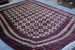 Palace Size Area Rug, 10x13 Ft Red Hand Knotted Afghan Wool Geometric Bukhara Oriental Turkmen Rug Living Room Dining Table Carpet - thumbnail 1