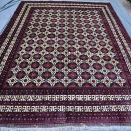 Palace Size Area Rug, 10x13 Ft Red Hand Knotted Afghan Wool Geometric Bukhara Oriental Turkmen Rug Living Room Dining Table Carpet - thumbnail 2
