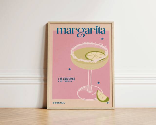 Trendy Margarita Poster, Cocktail Print, Retro Drink Bar Wall Decor, Unframed - image 1