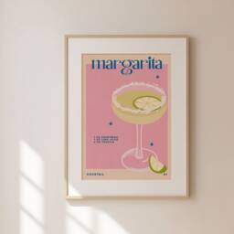 Trendy Margarita Poster, Cocktail Print, Retro Drink Bar Wall Decor, Unframed - thumbnail 2