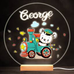 Cute Train Bear Colourful Round Personalised Gift Led Lamp Night Light - Bedroom