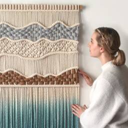 Macrame Wall Hanging , Woven & Dyed Tapestry - Mountain Peaks - thumbnail 3