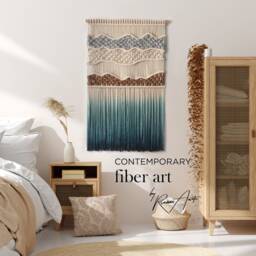 Macrame Wall Hanging , Woven & Dyed Tapestry - Mountain Peaks - thumbnail 1