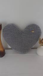 Hand Knitted Heart Cushion - Light Grey Acrylic Throw Pillow