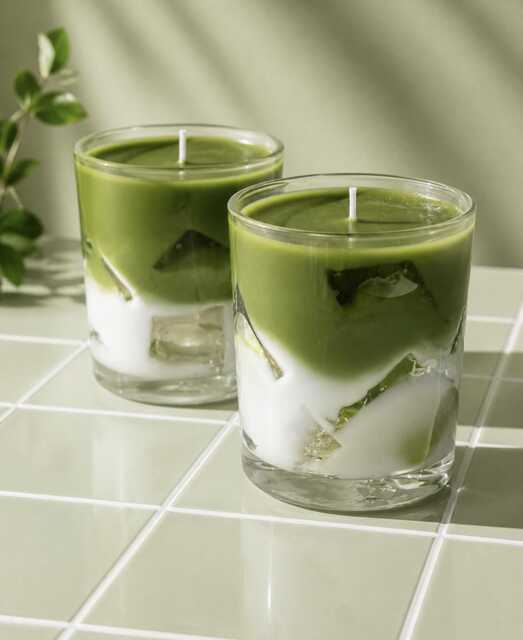 Realistic Matcha Latte Candle, Iced Drink Gift, Vanilla Cream Scent, Gel Wax Cubes - image 1