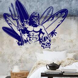 Wall Vinyl Decal Beach Decor Surf Boards Neptune Statue Sandy House Vacation Home 1065Dz - thumbnail 3