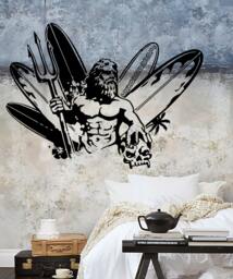 Wall Vinyl Decal Beach Decor Surf Boards Neptune Statue Sandy House Vacation Home 1065Dz - thumbnail 1