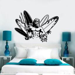 Wall Vinyl Decal Beach Decor Surf Boards Neptune Statue Sandy House Vacation Home 1065Dz - thumbnail 2