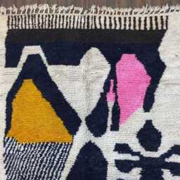 Handmade Berber Wool Rug Black & White Moroccan Boujaad Carpet - thumbnail 3
