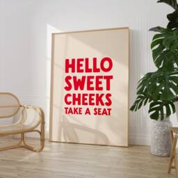 Hello Sweet Cheeks Take A Seat Print - Bathroom Toilet Humour Wall Art Loo Natural & Black - thumbnail 3