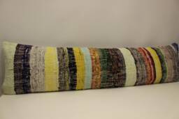Vintage Turkish Kilim Pillow Cover, Boho Lumbar Cushion - 12x48 - thumbnail 1