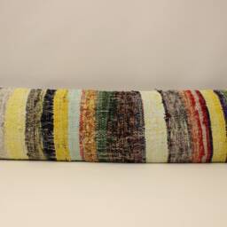 Vintage Turkish Kilim Pillow Cover, Boho Lumbar Cushion - 12x48 - thumbnail 2