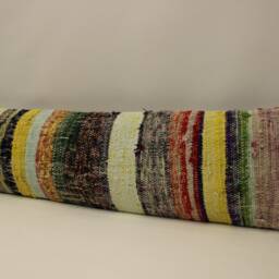 Vintage Turkish Kilim Pillow Cover, Boho Lumbar Cushion - 12x48 - thumbnail 3