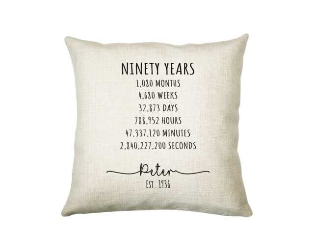 90Th Birthday Gift For Men - Personalised Cushion Age 90 Him Mens Years Months Weeks Design Dad Grandad Ninety Bne90C - image 1