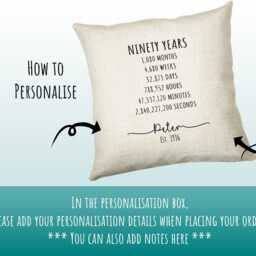 90Th Birthday Gift For Men - Personalised Cushion Age 90 Him Mens Years Months Weeks Design Dad Grandad Ninety Bne90C - thumbnail 3