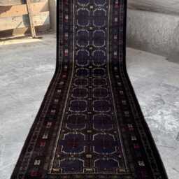 Antique 3x10'6 Baluchi Runner , Authentic Handwoven Woolen Rug , Geometric Motif Design, Kitchen & Living Space Carpet, Home Decor - thumbnail 3