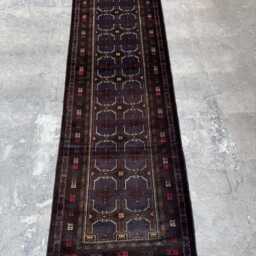 Antique 3x10'6 Baluchi Runner , Authentic Handwoven Woolen Rug , Geometric Motif Design, Kitchen & Living Space Carpet, Home Decor - thumbnail 2