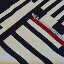 Handwoven Wool Kilim Rug Modern Turkish Flatweave, Red, Begie & Black Carpet - thumbnail 3