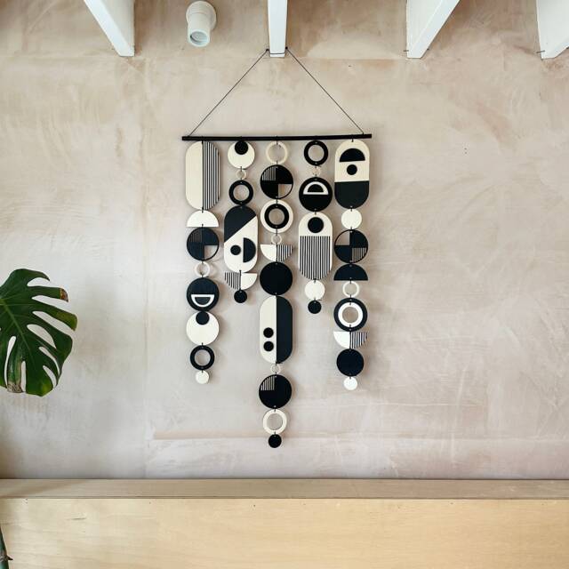 Large Plywood Tapestry Wall Hanging - Black Geometric Art, Handmade - image 1