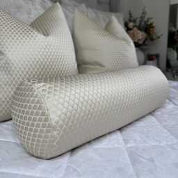 "Cream Bolster Cushion in Designerbeaumont Textiles Fabric - Home Decor Accent 16"" X 6" - thumbnail 1