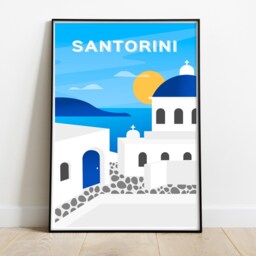 Santorini Greece Retro Travel Poster Archival Paper Wall Art - thumbnail 2