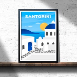 Santorini Greece Retro Travel Poster Archival Paper Wall Art - thumbnail 3