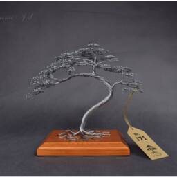 Wire Bonsai Tree Engraved Dedication, Zen Decor On Wood Base - thumbnail 2