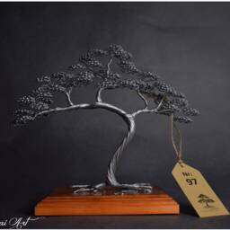 Wire Bonsai Tree Engraved Dedication, Zen Decor On Wood Base - thumbnail 3