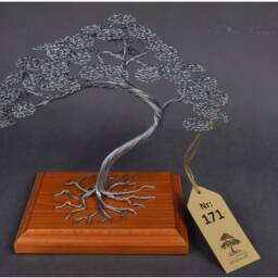 Wire Bonsai Tree Engraved Dedication, Zen Decor On Wood Base - thumbnail 4