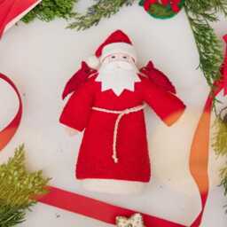 Snowy Garden Father Christmas Ornament - Light, Hand Felted Santa Claus, Handmade Holiday Decor
