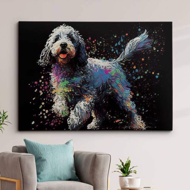Colorful Cockapoo Dog Pet Abstract Modern Oil Painting Wall Art, Framed Canvas Poster Print, Home Kitchen Office Room Decor, Gifts - image 1