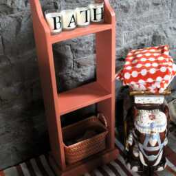 Solid Wood Bookcase Hand-Painted Red Earth , Rustic Pine Shelf, Ready Assembled - thumbnail 3
