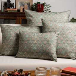Vintage Meadow Cushion Cover in Willow Green. 100% Cotton, Ditsy Small-Scale Floral Print. 17x17 - thumbnail 2