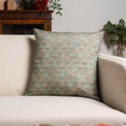 Vintage Meadow Cushion Cover in Willow Green. 100% Cotton, Ditsy Small-Scale Floral Print. 17x17