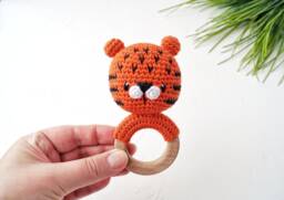 Tiger Cotton Baby Toy, Jungle Shower Gift Idea, Gender Neutral Welcome Gift, Personalized For Future Parents - thumbnail 1
