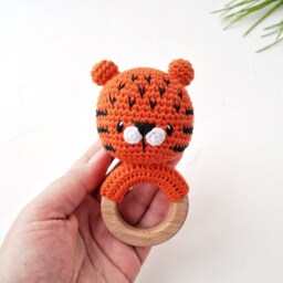 Tiger Cotton Baby Toy, Jungle Shower Gift Idea, Gender Neutral Welcome Gift, Personalized For Future Parents - thumbnail 2