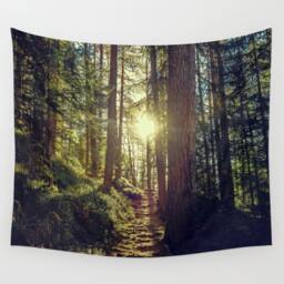 Forest Tapestry, Pine Trees Tapestry, Forest Sunrise Tapestry, Large Wall Tapestry, Nature Hanging - thumbnail 1